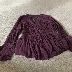 American Eagle maroon laced long sleeve top